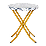 EMMA + OLIVER Ciel Three Piece Folding Bistro Set - Navy and White PE Rattan - Natural Finish Metal Frames - Indoor/Outdoor Use EMMA + OLIVER