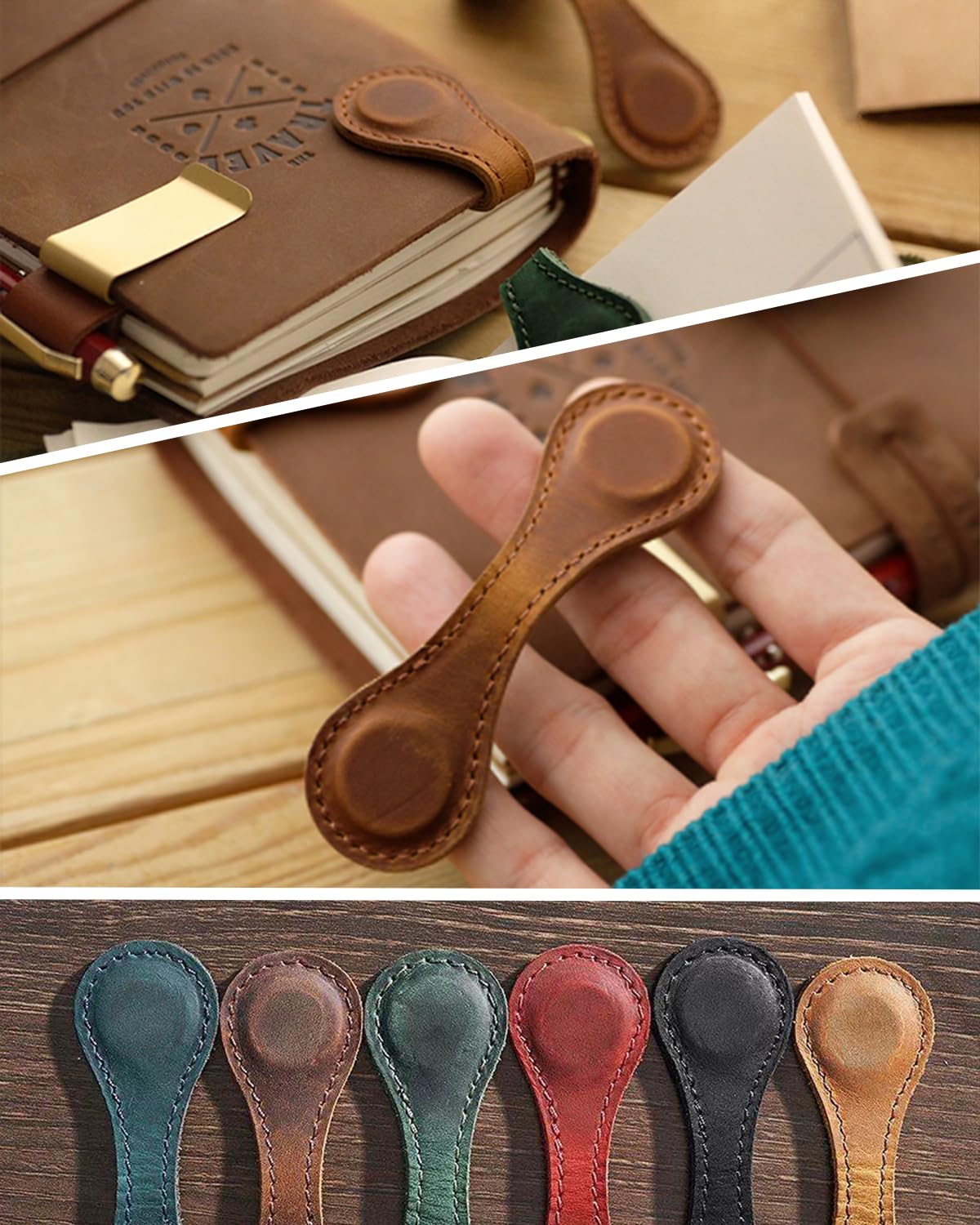 6 Pcs Magnetic Bookmarks, Personalized Bookmarks, Vintage Faux Leather Book Mark, Double-Sided Magnetic Bookmarks (Red+Green+Brown+Black+Blue+Coffee)