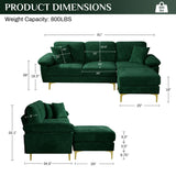 OUYESSIR L Shaped Sectional Sofa Couch, 3 Seat Velvet Sofa with Ottoman and Pillows, Upholstered Comfy Couch Sleeper for Living Room, Bedroom, 91 inches (Green) OUYESSIR