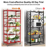 Storage Shelves with 20 Hooks, 5-Tier Foldable Shelves for Storage, Folding Utility Shelf Unit Pantry Shelves with Wheels, Metal Shelving Unit Rack for Kitchen Garage Home Office Room - No Assembly Himix