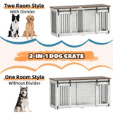 EBE Dog Crate Furniture, 63''Wooden Dog Kennel with Removable Divider and Sliding Door, Dog Crate with Double Rooms, Heavy Duty Dog Crate Table Indoor TV Stand for Small Medium Large Dogs EBE