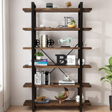 AY-AOYUAN Solid Wood Bookcase and Book Shelves Wood and Metal Shelving Unit 5 Tier Bookshelf Modern Rustic Open Bookshelf Office,Distressed Brown (AY-02-6Tier) AY-AOYUAN