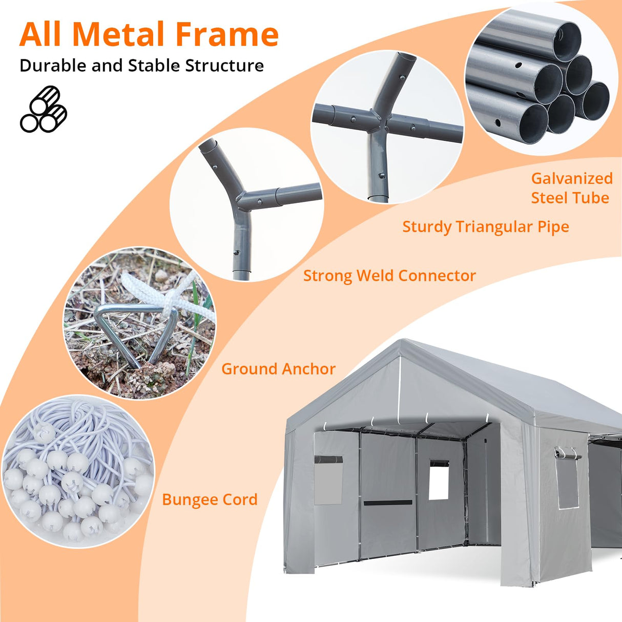 ACONEE Carport 13×20 FT Heavy Duty Car Canopy with Ventilated Windows, Removable Sidewalls & Zipper Doors, Portable Garage Boat Party Tent, Reinforced Triangular Beam, Waterproof Tarp for Car, Truck ACONEE