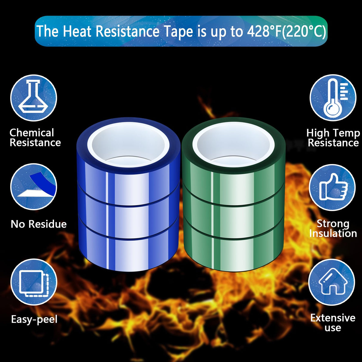 Potanro 6 Rolls Heat Resistant Tape Heat Tape Rolls Adhesive Transfer Tape for Heat Sublimation Press Vinyl,No Residue (20mm x 16m) Potanro