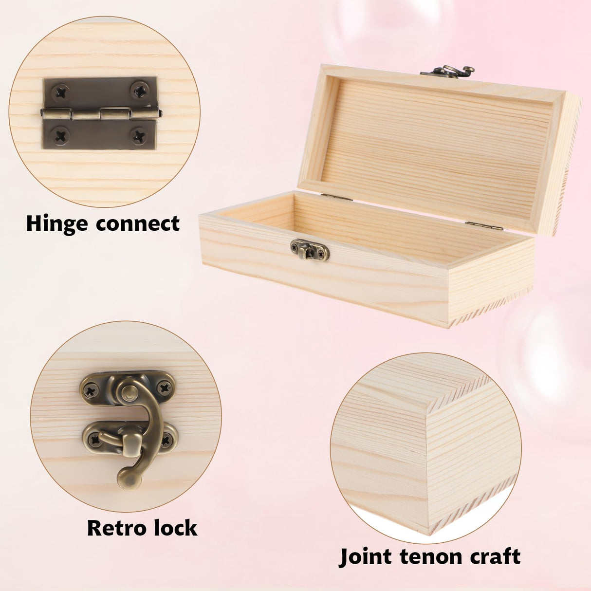AHQiZFX 1 Pack Unfinished Wooden Box with Hinged Lid and Front Clasp, Unpainted Wooden Jewelry Box for DIY Art Project Crafts Woodcraft Keepsake Jewelry Plain Pine Box (7"x3.2"x2") AHQiZFX
