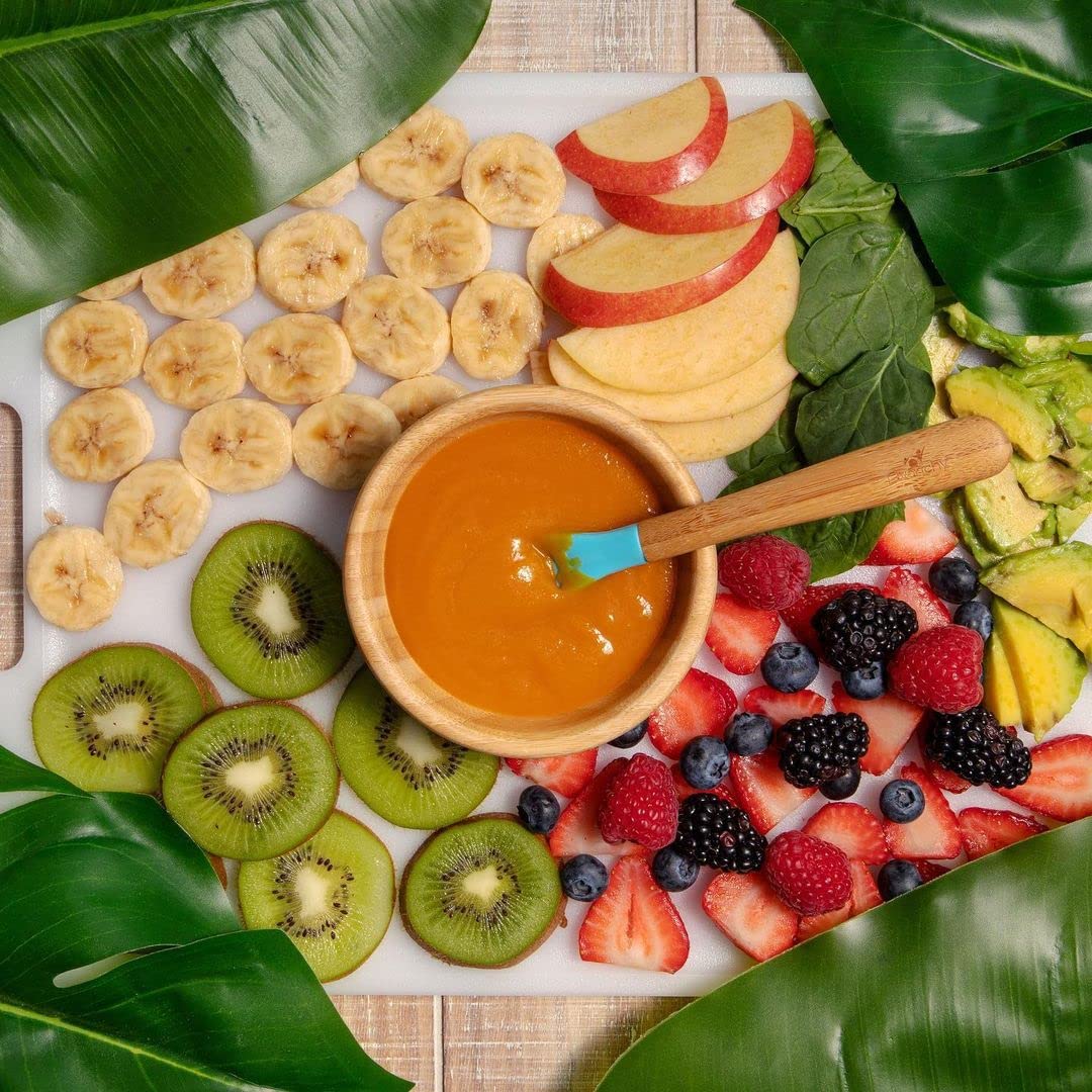 Avanchy Bamboo & Silicone Infant Training Spoons, BPA Free - Soft Tip, Easy on Gums, First Stage Feeding Utensils for Baby-Led Weaning, Self-Feeding, Orange Avanchy