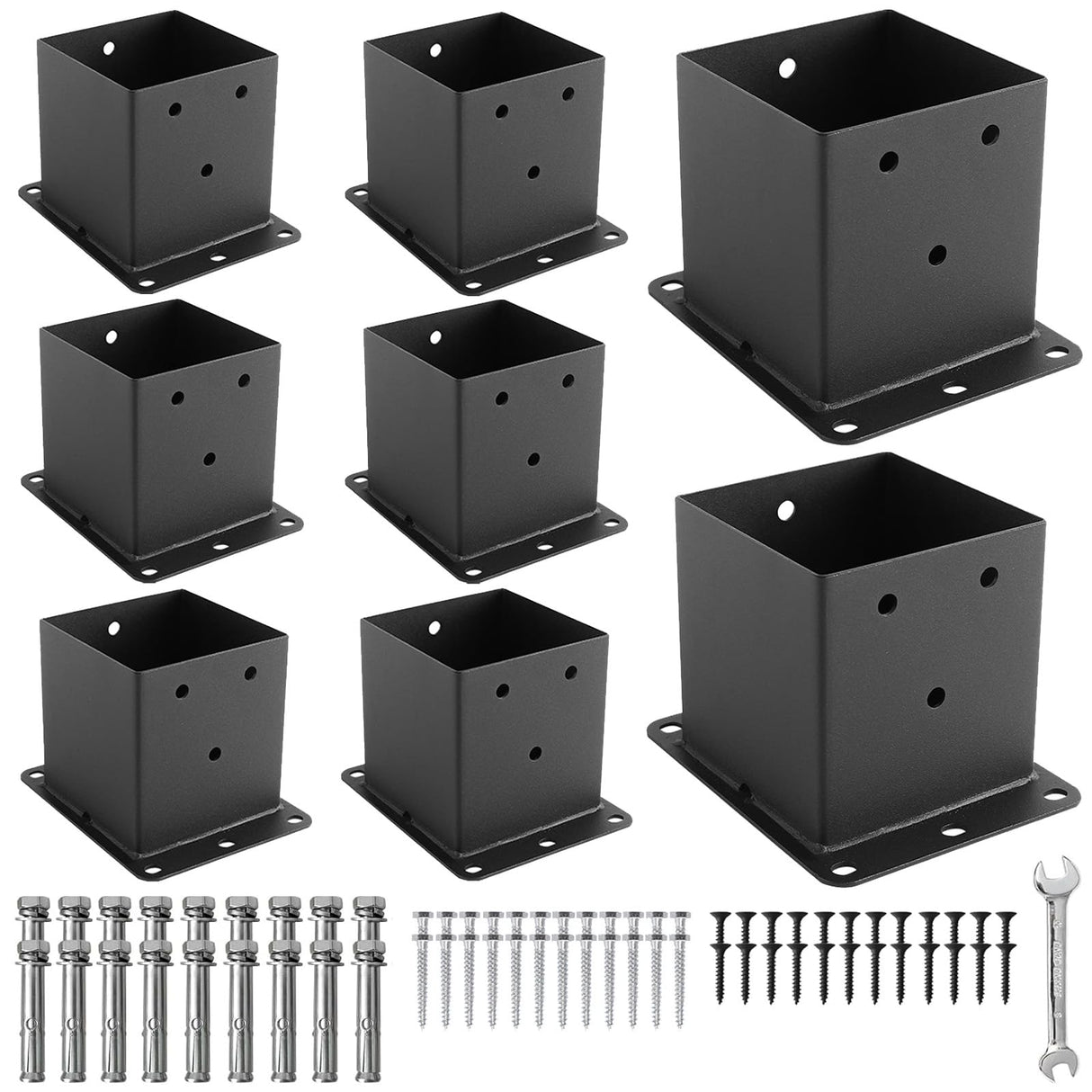 4x4 Post Base, 8 Pcs Post Brackets (Inner Size 3.6"x3.6") Black Powder-Coated Heavy Duty 4x4 Post Bracket for Deck Railing Kits ,Patio Post Anchor Porch, Handrail, Pergola and Mailboxes XIHUWZ