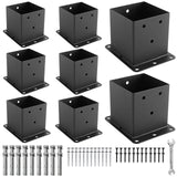 4x4 Post Base, 8 Pcs Post Brackets (Inner Size 3.6"x3.6") Black Powder-Coated Heavy Duty 4x4 Post Bracket for Deck Railing Kits ,Patio Post Anchor Porch, Handrail, Pergola and Mailboxes XIHUWZ