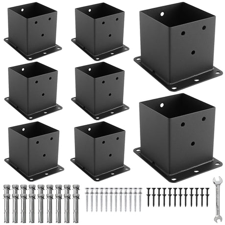 4x4 Post Base, 8 Pcs Post Brackets (Inner Size 3.6"x3.6") Black Powder-Coated Heavy Duty 4x4 Post Bracket for Deck Railing Kits ,Patio Post Anchor Porch, Handrail, Pergola and Mailboxes XIHUWZ