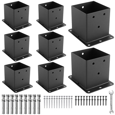 4x4 Post Base, 8 Pcs Post Brackets (Inner Size 3.6"x3.6") Black Powder-Coated Heavy Duty 4x4 Post Bracket for Deck Railing Kits ,Patio Post Anchor Porch, Handrail, Pergola and Mailboxes