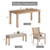 RoyalCraft Aluminum 6 Pieces Patio Dining Sets, Outdoor Dining Table with 4 Chairs and Bench, Outdoor Patio Dining Furniture Set with Removable Cushion for Lawn, Garden, Backyard, Brown RoyalCraft