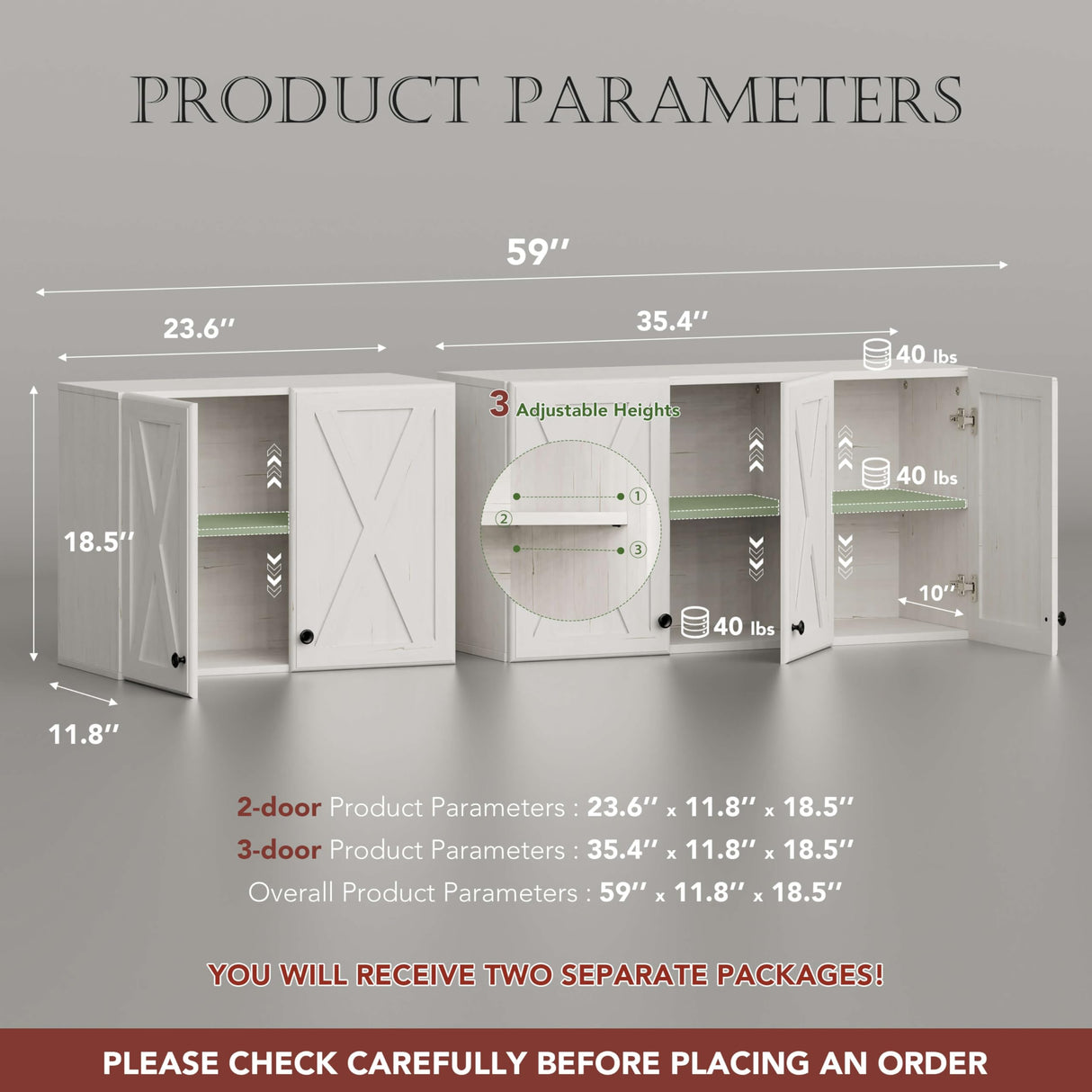 FIMELLO 59’’ Wall Cabinets for Laundry Room, Farmhouse Kitchen Wall Cabinet with Barn Door Laundry Room Cabinets with Adjustable Shelf Wall Mounted Cabinet for Laundry, White FIMELLO