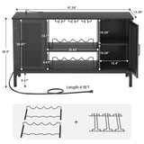 Homieasy Wine Bar Cabinet with Power Outlets & LED Lights, Industrial Liquor Cabinet with Adjustable Wine Racks, Coffee Station Cabinets with Storage for Kitchen/Home, Black Homieasy
