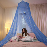 Blue Canopy Bed, Blue Bed Canopy with Glow in The Dark Stars for Girls, Boys, Kids and Babies, Net Use to Cover The Baby, Kid Bed, Girls Bed Or Full Size Bed, Fire Retardant Fabric Bollepo