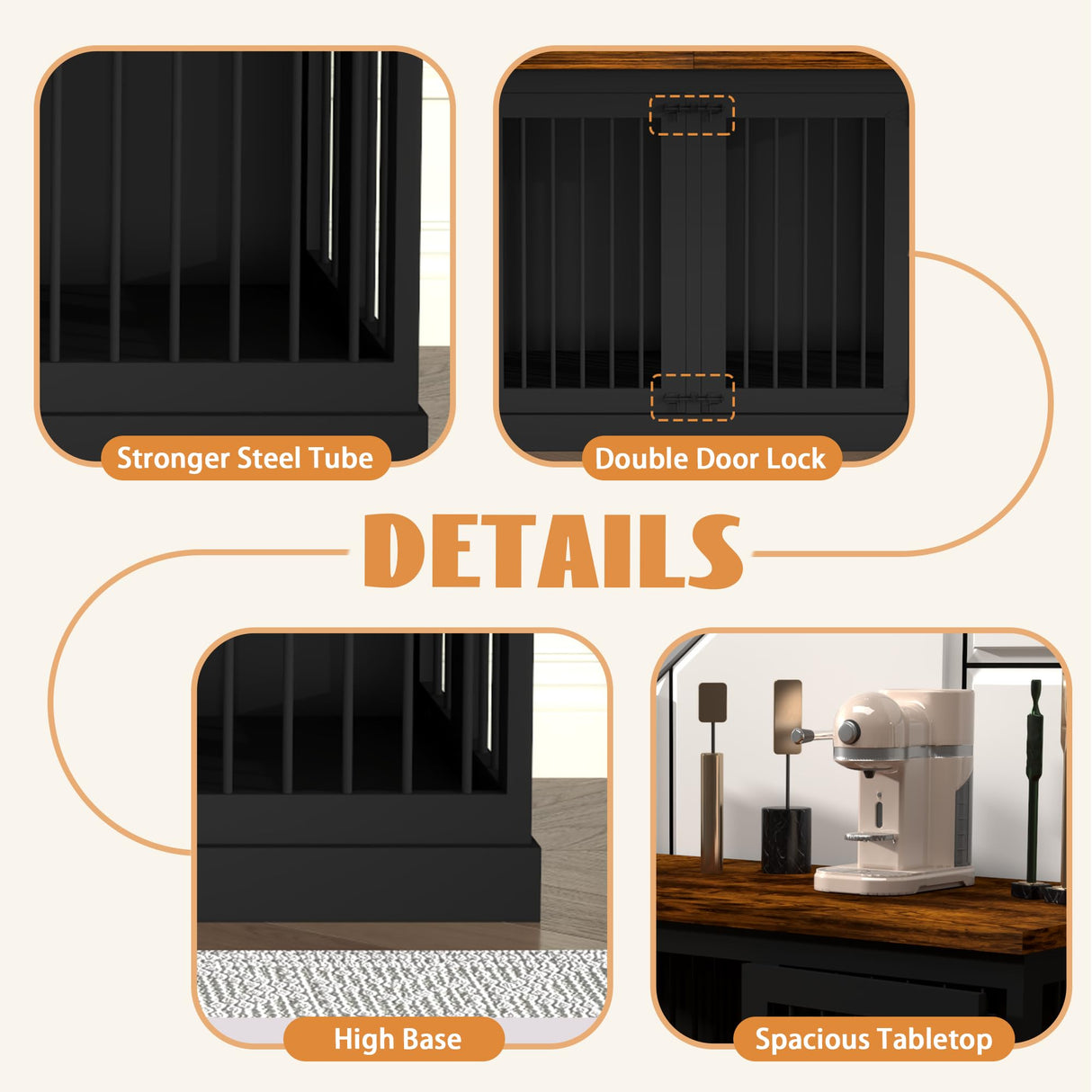 71 inches Extra Large Dog Crate Furniture Indoor Wooden Dog Kennel Furniture Heavy Duty Dog Crates TV Stand with Removable Divider for 2 Large Medium Small Dogs Black NEBZHASK