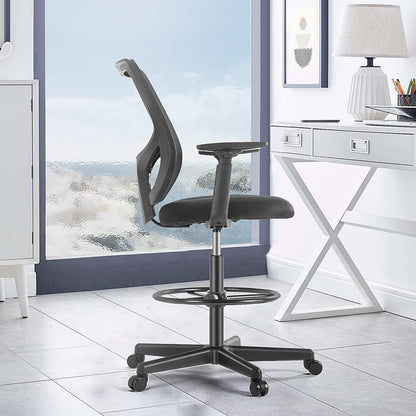 B0B744NKYL– Tall Drafting Chair - Tall Standing Office Desk Chair with Adjustable Foot Ring, Chair with Ergonomic Lumbar Support, Adjustable Height, Breathable Mesh Color: DarkBlack