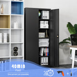 Yizosh Metal Garage Storage Cabinet with Lock, 72" Locking Tool Cabinet with 2 Doors and 5 Shelves, Tall Steel Cabinet for Garage, Heavy Duty File Cabinet for Office, School (Black) Yizosh