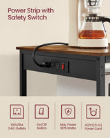 VASAGLE Kitchen Island with 3 Shelves, 47.2 Inches Width Kitchen Shelf with Power Strip, Large Worktop, Stable Steel Structure, Industrial, Easy to Assemble, Rustic Brown and Black UKKI101K01 VASAGLE