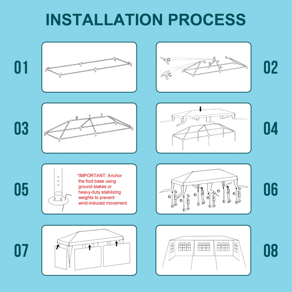 Usnipoya 10' x 30' White Canopy Tent Featuring 5 Removable Sidewalls, White Patio Party Tent with Windows, Shade Shelter Tents Ideal for Birthdays, Events, Parties, Weddings, Gatherings Usnipoya