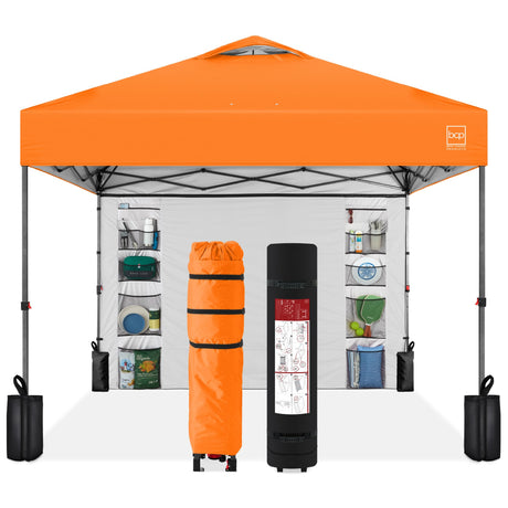 Best Choice Products 10x10ft Easy Pop Up Canopy w/Side Wall, 10 Pockets, Portable Carrying Case, 1-Button Setup, 4 Weight Bags - Orange Best Choice Products