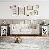 HAIOOU Farmhouse End Table with Charging Station, Narrow White Side Tables with Storage Cabinet and Drawer, Wood Nightstand with Power Outlets & USB Ports for Bedroom, Living Room HAIOOU