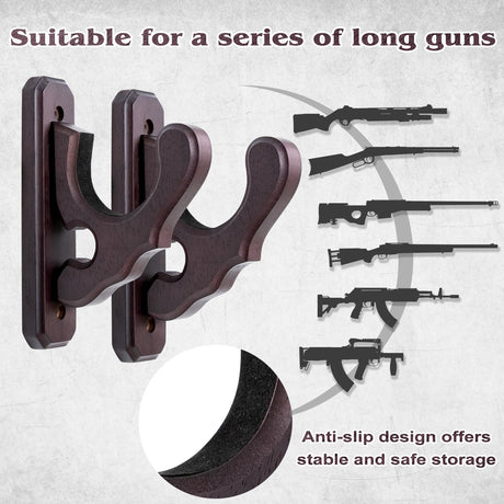 SCUNDA Wall Mount Gun Rack, Gun Rack for Wall, Wood Gun Rack for Shotguns, Rifles, Indoor Gun Wall Hanger for Home Office Storage Display, 2 Pack (Light Brown) SCUNDA