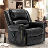 OUINCH Manual 360 Degree Swivel Glider Rocker Recliner Chair with Massage and Heat, USB Ports and 2 Side Pockets, Faux Leather, Black OUINCH