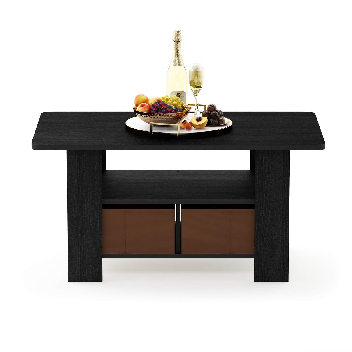 Furinno Andrey Coffee Table with Bin Drawer, Americano/Medium Brown, Small Non-Lift Top Furinno