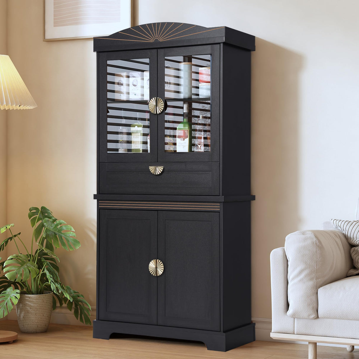 Janmer Home 67" Tall Kitchen Storage Cabinet, Farmhouse Pantry Cabinet with Doors, Drawer and Adjustable Shelves, Freestanding Cupboard Wood Pantry for Kitchen, Dining Room Bathroom (Retro, Black) Janmer Home