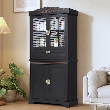 Janmer Home 67" Tall Kitchen Storage Cabinet, Farmhouse Pantry Cabinet with Doors, Drawer and Adjustable Shelves, Freestanding Cupboard Wood Pantry for Kitchen, Dining Room Bathroom (Retro, Black) Janmer Home