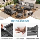 U-MAX Outdoor Patio Furniture Set, 7 Pieces Modern Metal Patio Furniture Set with Waterproof, Outdoor Dining Sofa Set with Table&Chair, Gray Cushions for Balcony, Porch, Lawn, Gray U-MAX