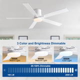 Rayqueen 60 Inch Ceiling Fans with Lights and Remote,Flush Mount White Ceiling Fan with 5 Dual Sided Blades,6 Speed Reversible DC Motor,3CCT Dimmable LED-Low Profile Design for Indoor or Covered Patio Rayqueen