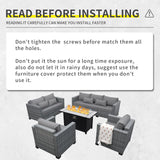 Lviden 5 Piece Wicker Patio Furniture Sets Outdoor Conversation Set, PE Rattan Sectional Sofa Couch with 45" Fire Pit Table and Non-Slip Grey Cushions, Furniture Covers Included Lviden