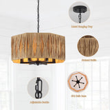 Rattan Drum Chandeliers for Dining Room Light Fixture, 6-Light Hand Woven Farmhouse Chandelier with Wicker Shade Coastal Large Pendant Lights Boho Chandeliers for Kitchen Living Room Foyer Entryway ANKYLHUA