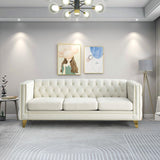 80.5-Inch Velvet 3 Seater Sofa Couch, Comfy Couches for Living Room, Modern Sofa with Tufted Back and Rivet Decoration, Upholstered Long Couch with Solid Golden Metal Tapered Legs, Beige KINFFICT
