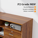 VINGLI Wide 4 Drawer File Cabinet with Lock, Wood Lateral File Cabinet with Open Shelves, Lockable Rolling File Cabinets for Home Office, Walnut File Cabinet Printer Stand, Letter Sized VINGLI