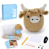 Crochet Kit for Beginners: Highland Cow Crochet Kit, Learn to Crochet, Include Easy Knitting Soft Yarn, Step-by-Step Video Tutorial, Hook, Holiday Birthday Gift for Adults and Kids(30%+ Yarn) CrochetBox