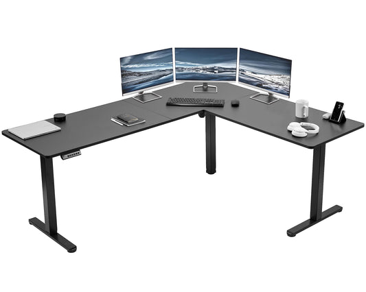 VIVO Electric Corner L-Shaped 75 x 63 inch Standing Desk, Height Adjustable, Memory Controller, Black Top Black Frame, DESK-E3CTB-75