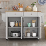 Rolling Kitchen Island with Drop Leaf – Movable Kitchen Carts on Wheels Island with Storage Cabinet, Island Table for Kitchen with Rubber Wood Top and Rack and Drawers, Matte, White Gitua