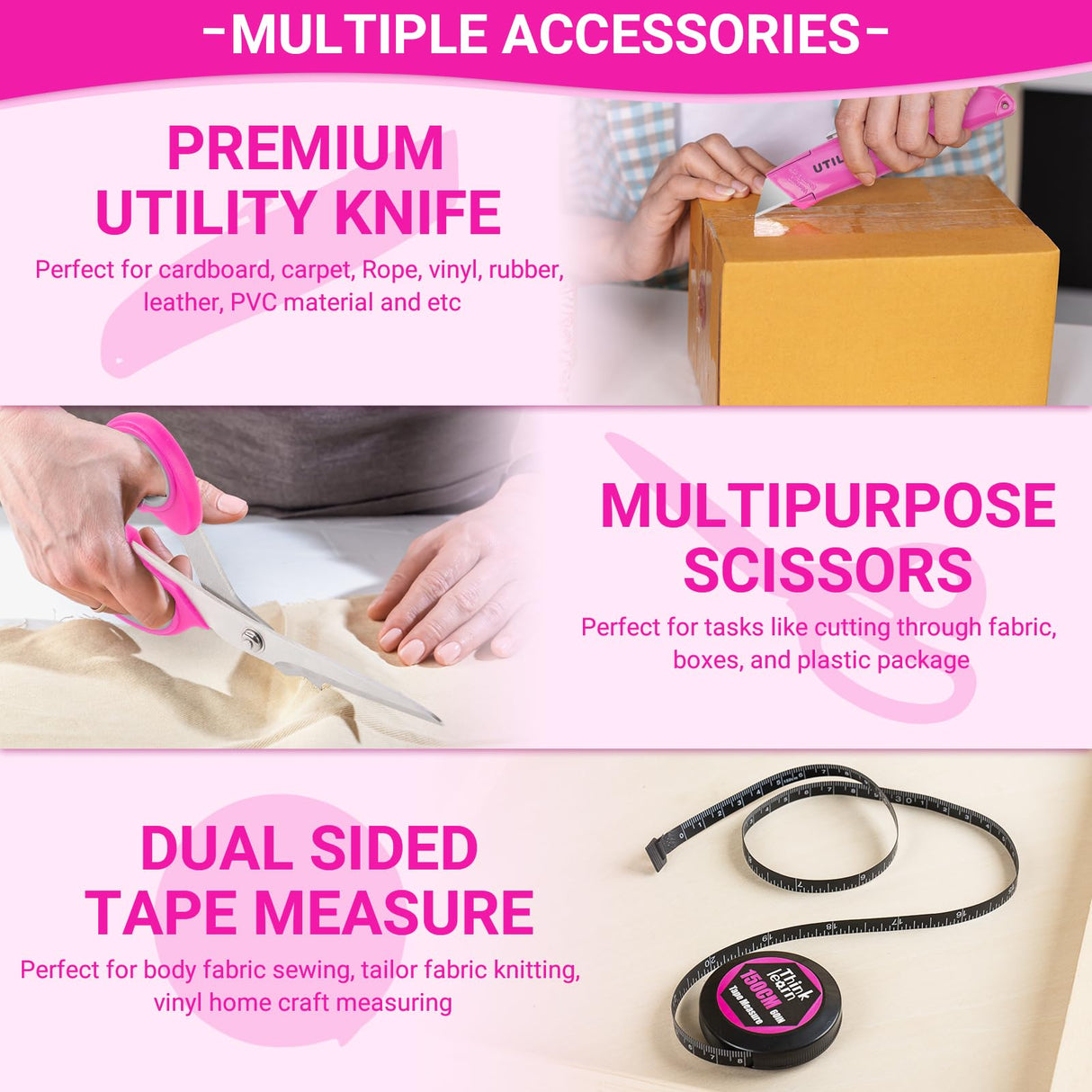 THINKLEARN Pink Heat Tape Dispenser Sublimation - Heat Transfer Tape Dispenser with Cutting Set, 1 '' & 3'' Core, Multi-Roll Cut Tape Dispenser for Crafting, PreCut 1.4'' Pieces ThinkLearn