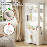 Lareth Display Cabinet with Glass Doors, 69 in Tall Bookcase with LED Lights, Glass Display Case Kitchen Pantry Cabinet, 5 Tier Curio Storage Cabinet for Living Room, Home Office, White Lareth