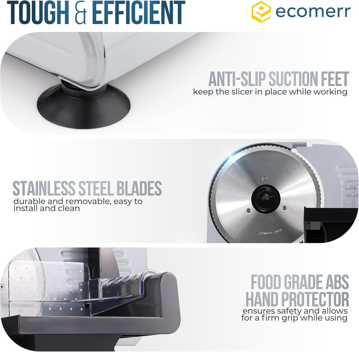 Meat Slicer, 200W Powerful Electric Food Slicer-Deli Meat Slicer Machine for Home Use for, Cheese, Bread, Vegetables-2 Round 7.5" Stainless Steel Blade, Child Lock Protection & Adjustable Thickness Ecomerr