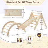 Pikler Triangle Set, Foldable Climbing Play Gym with Arch, Ramp, and Climbing Triangle, Wodden Toddler Climbing Toys Indoor, Montessori Learning Toy for Kids 2-12 Years OLLIKIVI