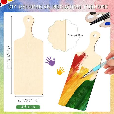 36 Pcs Wooden Mini Cutting Board with Handle Unfinished Wood Craft Mini Charcuterie Boards Paddle Blank Small Chopping Board for DIY Kitchen Cooking Vegetables Decor (9.4 x 3.5 Inch) Marsui