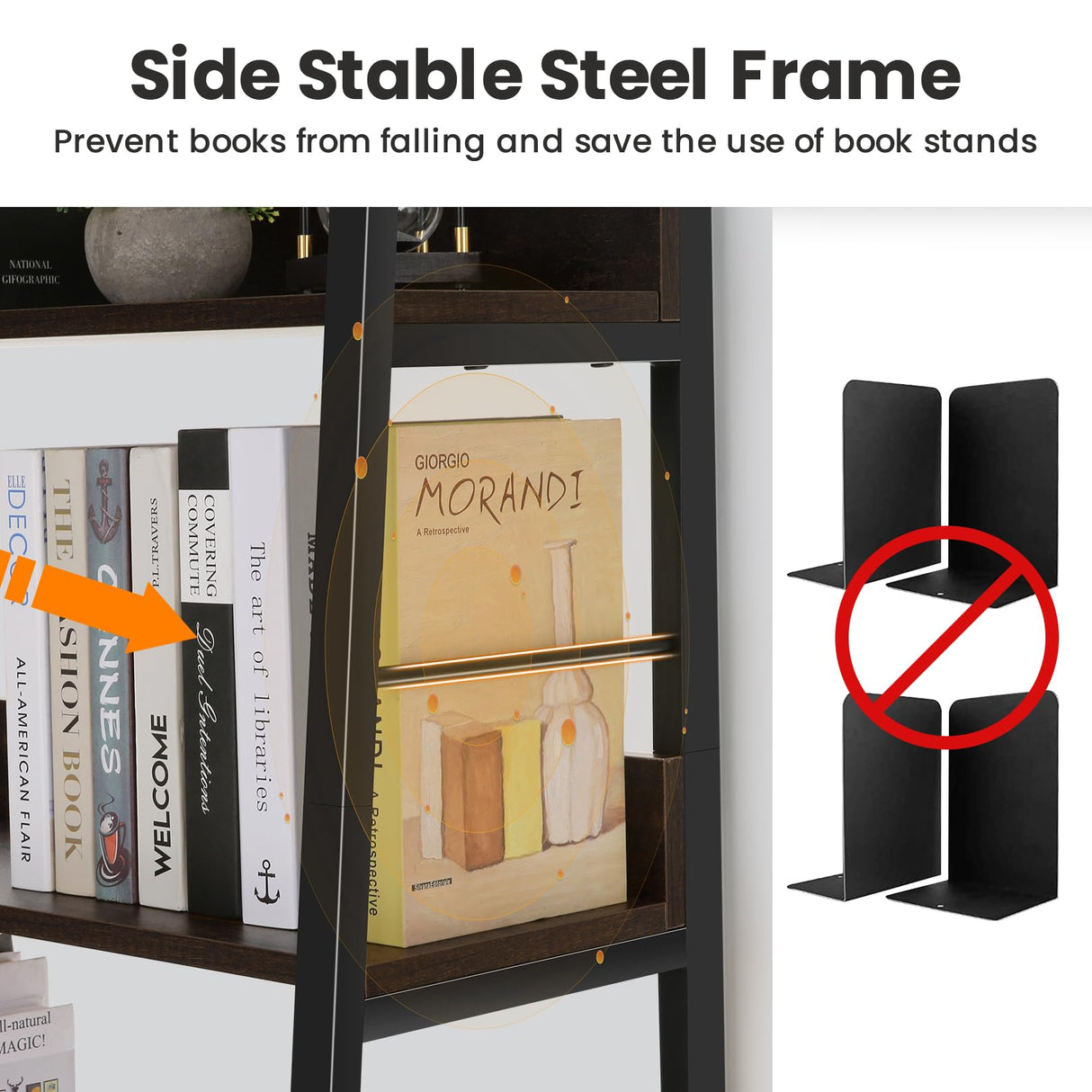 Himimi Ladder Bookshelf, 5 Shelf Bookcase Industrial Bookshelf Wood and Metal Bookshelves, Plant Flower Stand Rack Book Storage Shelves for Living Room, Bedroom, Home Office (2 PCS) Himimi