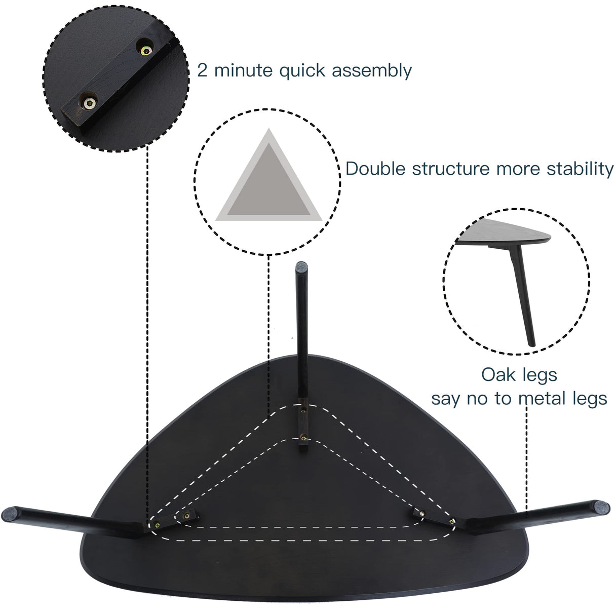 Oval Coffee Table Mid Century Modern Small Wood Coffee Tables Chic Triangle Design for Home Office Farmhouse Furniture Easy Assembly,Black Walnut 38.5" PHOENANCEE