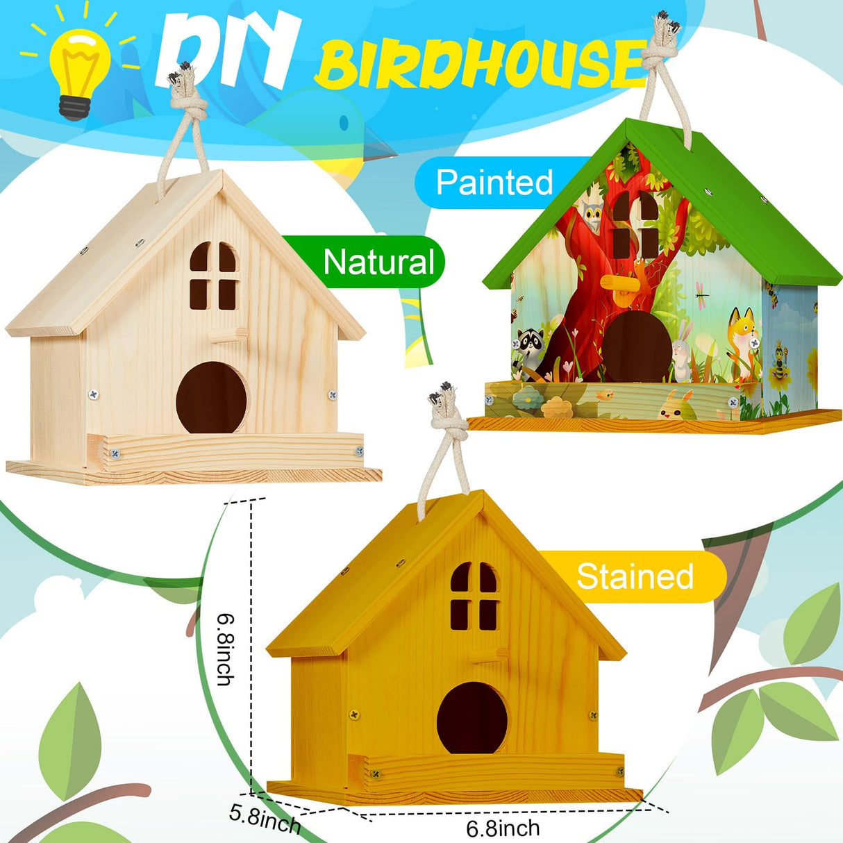 Juexica 2 Pack Bird House Kit Wooden DIY Birdhouse to Paint Build a Bird Bungalow Birdhouse Crafts to Build Family Home Arts and Craft Projects Christmas Birthday Party Gift (Rotundity) Juexica