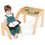 Costzon Kids Table and Chairs, Montessori Weaning Wooden Desk and Chair w/Wide Tabletop, Curved Edges, Space-Saving Design for Kids' Room, Nursery and Playroom, Toddler Table and Chair Set (Natural) Costzon