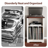 BEWISHOME Record Player Stand, Wood Turntable Stand with Vinyl Record Storage Up to 160 Albums, Farmhouse Record Player Table for Living Room Bedroom, White KCZ01W BEWISHOME