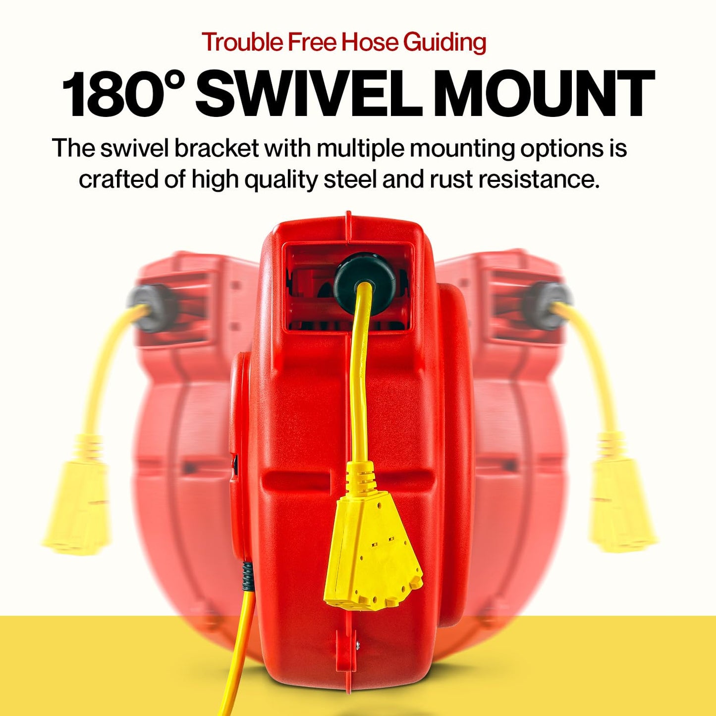 ReelWorks Extension Cord Reel Retractable 12AWG x 65' Foot 3C/SJT Heavy Duty Commercial Cable Triple Tap Connector Power 15A 125VAC 1875W - WoodArtSupply